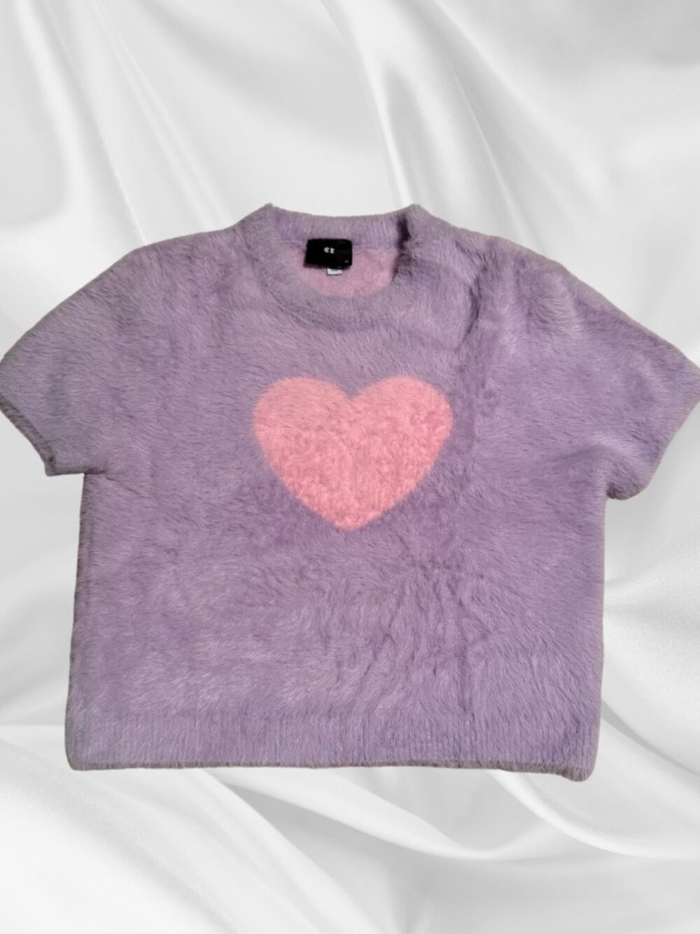 💜🩷 Lazy Oaf Lavender Fuzzy Sweater with Pink Heart